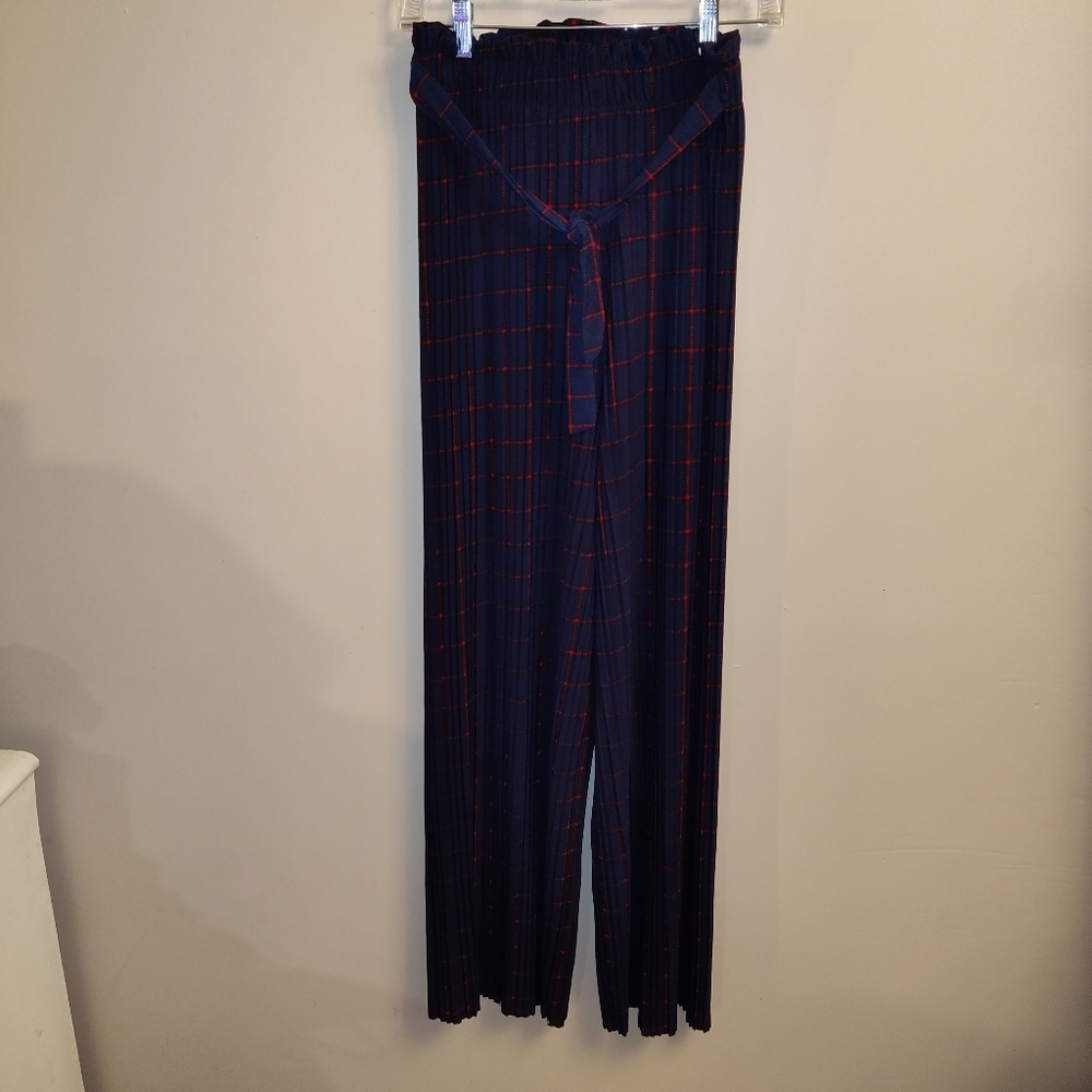 Blue and Red checkered wide leg pants